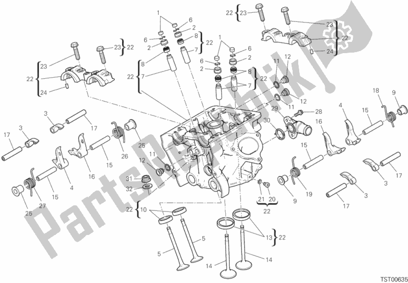 Alle onderdelen voor de Verticale Kop van de Ducati Hypermotard 950 USA 2019